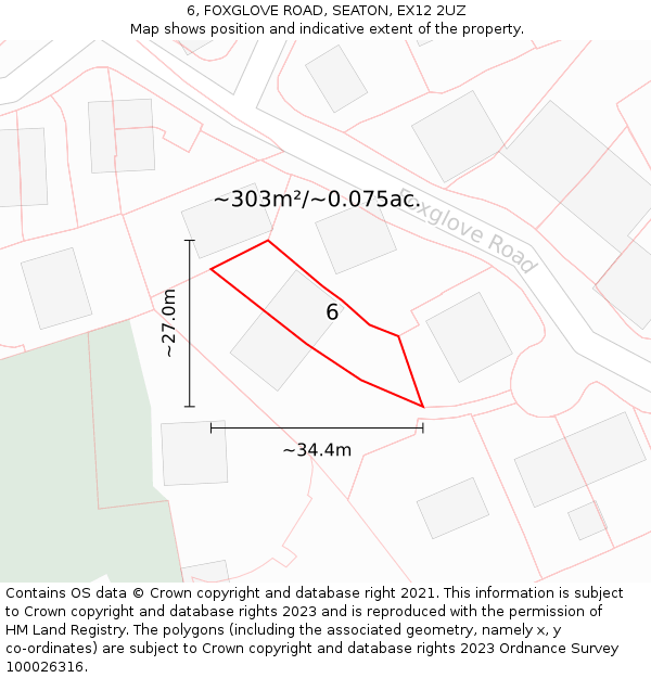 6, FOXGLOVE ROAD, SEATON, EX12 2UZ: Plot and title map