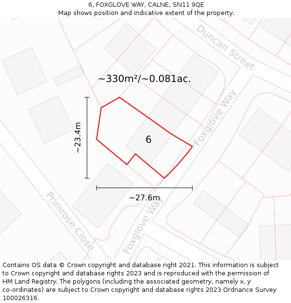 6, FOXGLOVE WAY, CALNE, SN11 9QE: Plot and title map