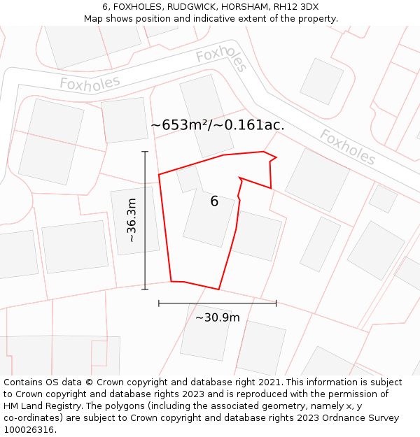 6, FOXHOLES, RUDGWICK, HORSHAM, RH12 3DX: Plot and title map