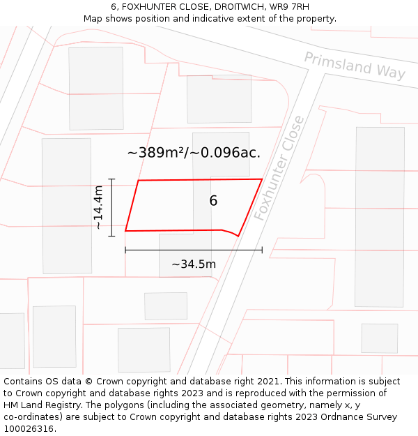 6, FOXHUNTER CLOSE, DROITWICH, WR9 7RH: Plot and title map