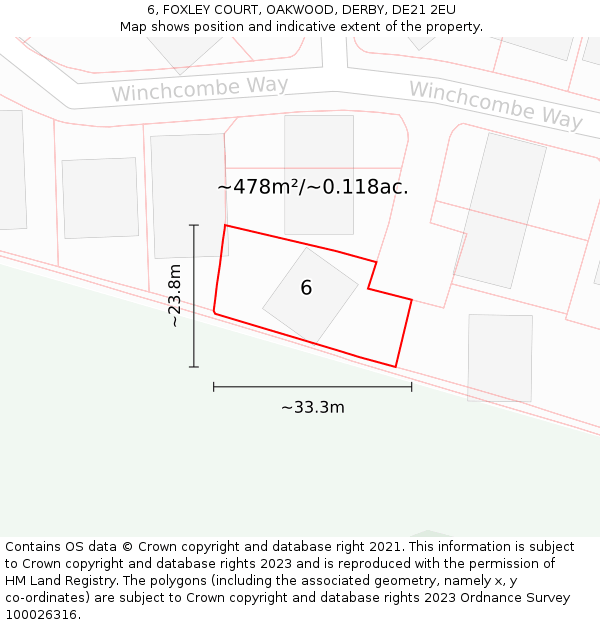 6, FOXLEY COURT, OAKWOOD, DERBY, DE21 2EU: Plot and title map