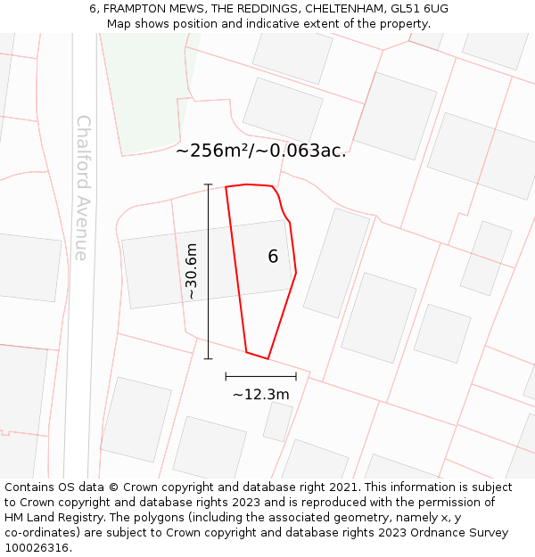 6, FRAMPTON MEWS, THE REDDINGS, CHELTENHAM, GL51 6UG: Plot and title map