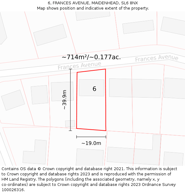 6, FRANCES AVENUE, MAIDENHEAD, SL6 8NX: Plot and title map