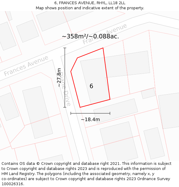 6, FRANCES AVENUE, RHYL, LL18 2LL: Plot and title map