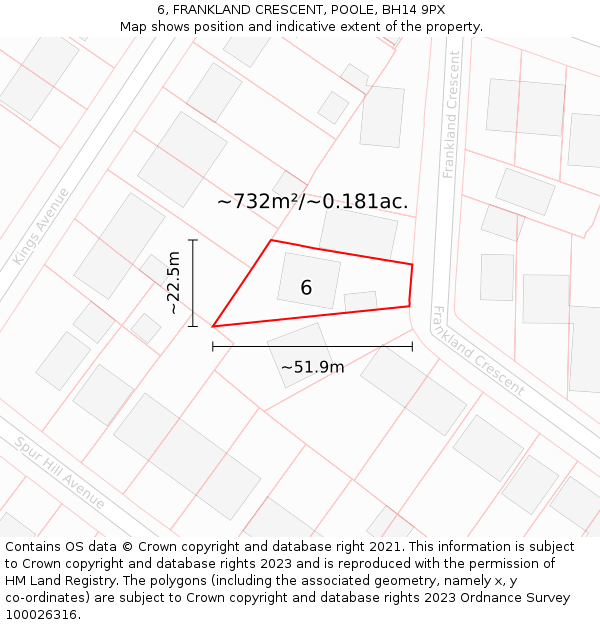 6, FRANKLAND CRESCENT, POOLE, BH14 9PX: Plot and title map