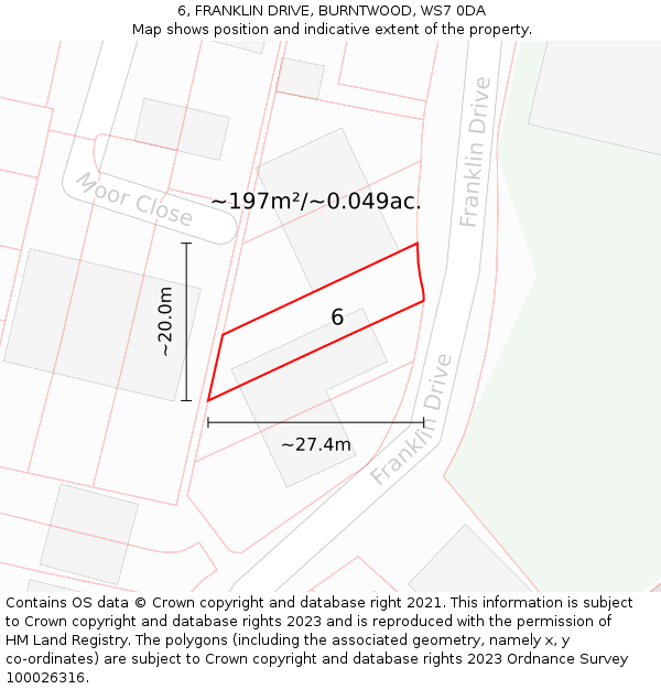 6, FRANKLIN DRIVE, BURNTWOOD, WS7 0DA: Plot and title map