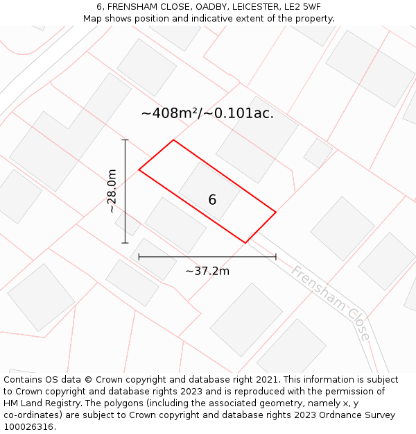 6, FRENSHAM CLOSE, OADBY, LEICESTER, LE2 5WF: Plot and title map