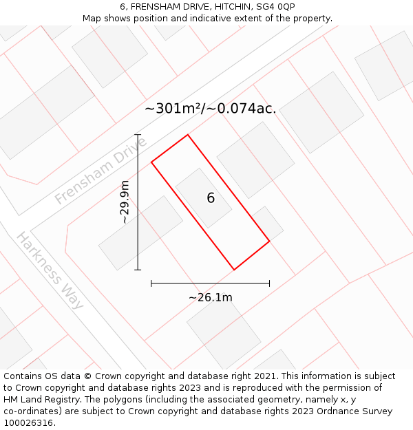 6, FRENSHAM DRIVE, HITCHIN, SG4 0QP: Plot and title map