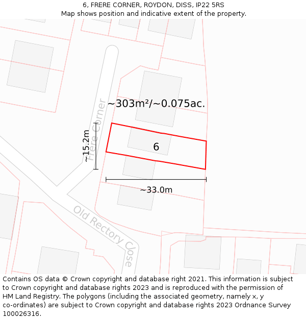 6, FRERE CORNER, ROYDON, DISS, IP22 5RS: Plot and title map