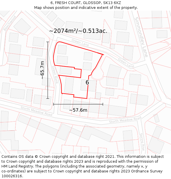 6, FRESH COURT, GLOSSOP, SK13 6XZ: Plot and title map