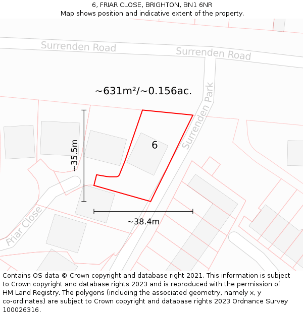 6, FRIAR CLOSE, BRIGHTON, BN1 6NR: Plot and title map