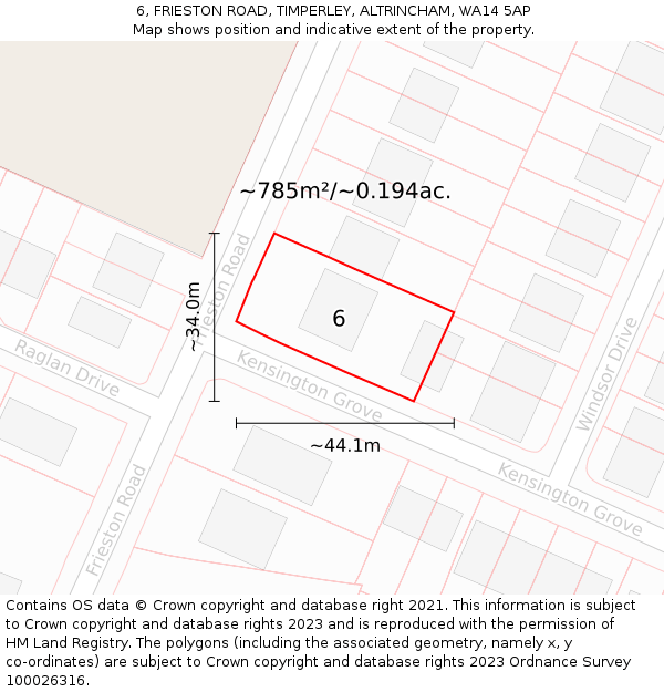 6, FRIESTON ROAD, TIMPERLEY, ALTRINCHAM, WA14 5AP: Plot and title map