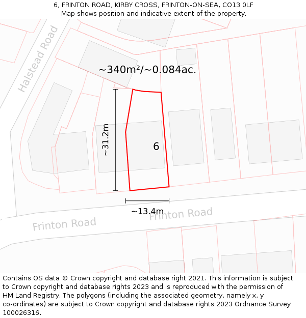 6, FRINTON ROAD, KIRBY CROSS, FRINTON-ON-SEA, CO13 0LF: Plot and title map