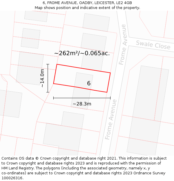 6, FROME AVENUE, OADBY, LEICESTER, LE2 4GB: Plot and title map