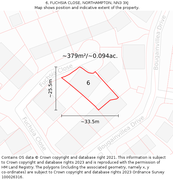 6, FUCHSIA CLOSE, NORTHAMPTON, NN3 3XJ: Plot and title map