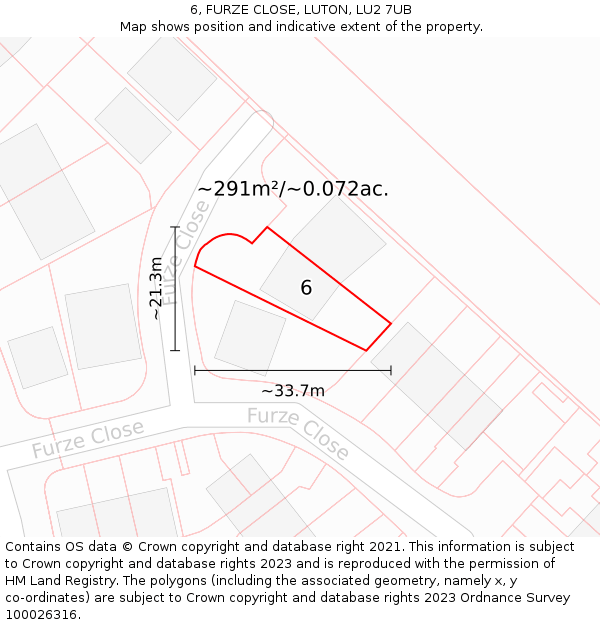 6, FURZE CLOSE, LUTON, LU2 7UB: Plot and title map