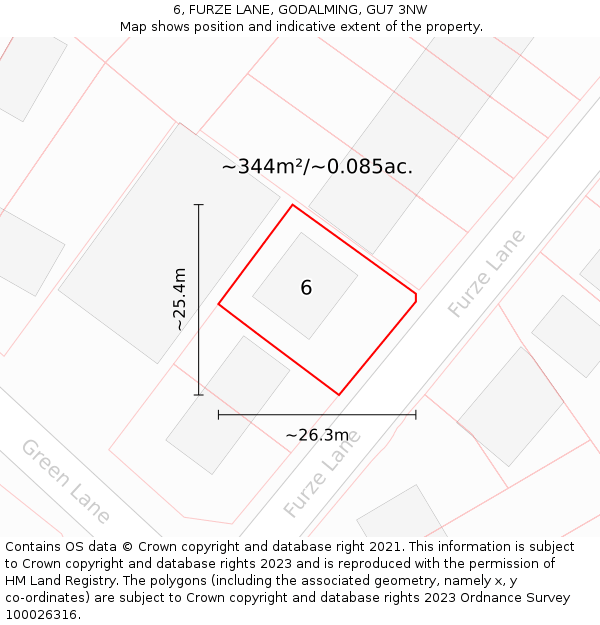 6, FURZE LANE, GODALMING, GU7 3NW: Plot and title map