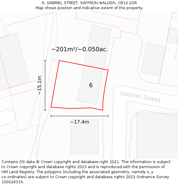 6, GABRIEL STREET, SAFFRON WALDEN, CB10 2GR: Plot and title map