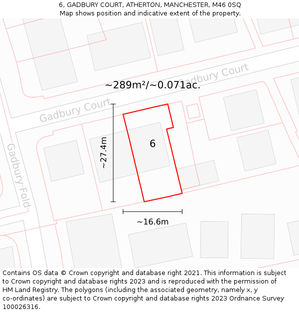 6, GADBURY COURT, ATHERTON, MANCHESTER, M46 0SQ: Plot and title map