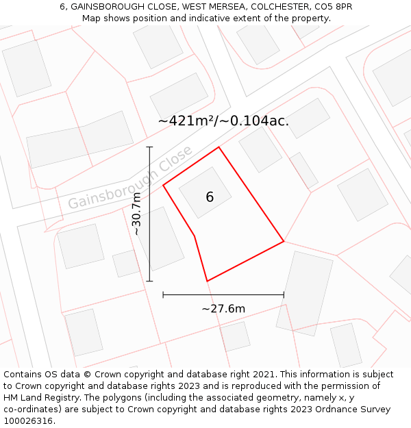 6, GAINSBOROUGH CLOSE, WEST MERSEA, COLCHESTER, CO5 8PR: Plot and title map