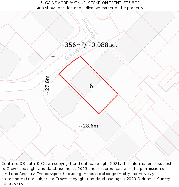 6, GAINSMORE AVENUE, STOKE-ON-TRENT, ST6 8GE: Plot and title map