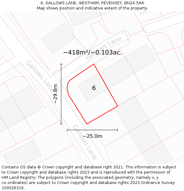 6, GALLOWS LANE, WESTHAM, PEVENSEY, BN24 5AA: Plot and title map