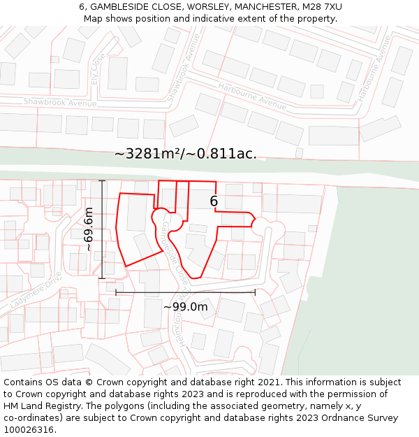 6, GAMBLESIDE CLOSE, WORSLEY, MANCHESTER, M28 7XU: Plot and title map