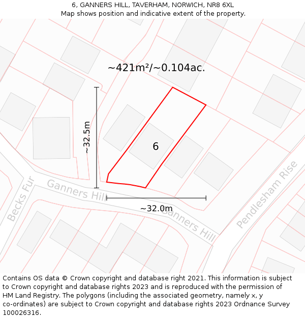 6, GANNERS HILL, TAVERHAM, NORWICH, NR8 6XL: Plot and title map