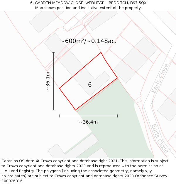 6, GARDEN MEADOW CLOSE, WEBHEATH, REDDITCH, B97 5QX: Plot and title map