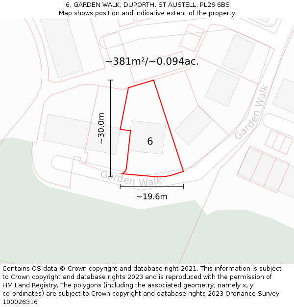 6, GARDEN WALK, DUPORTH, ST AUSTELL, PL26 6BS: Plot and title map