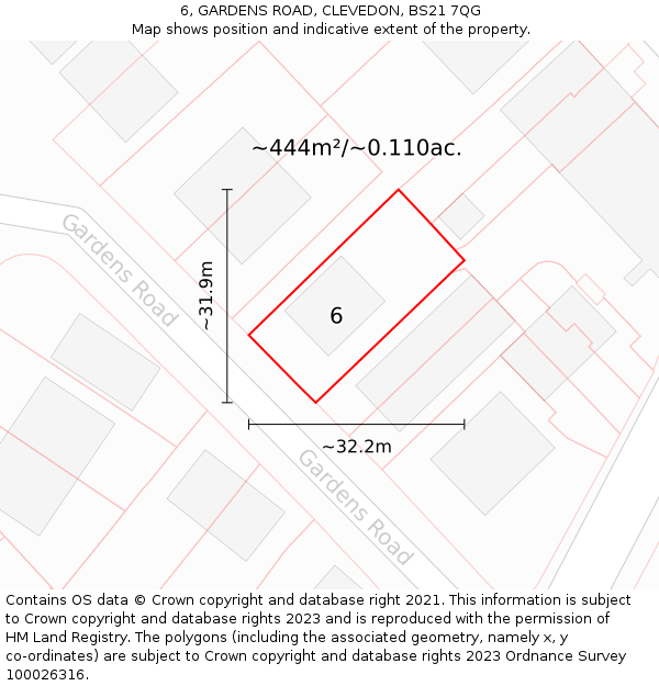 6, GARDENS ROAD, CLEVEDON, BS21 7QG: Plot and title map