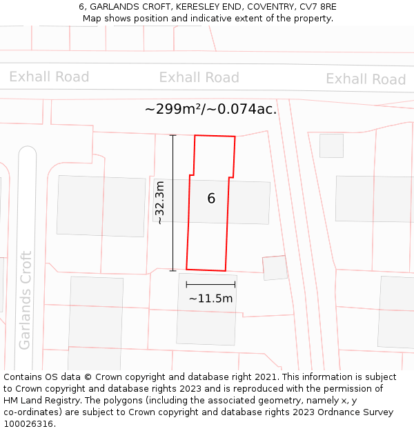 6, GARLANDS CROFT, KERESLEY END, COVENTRY, CV7 8RE: Plot and title map