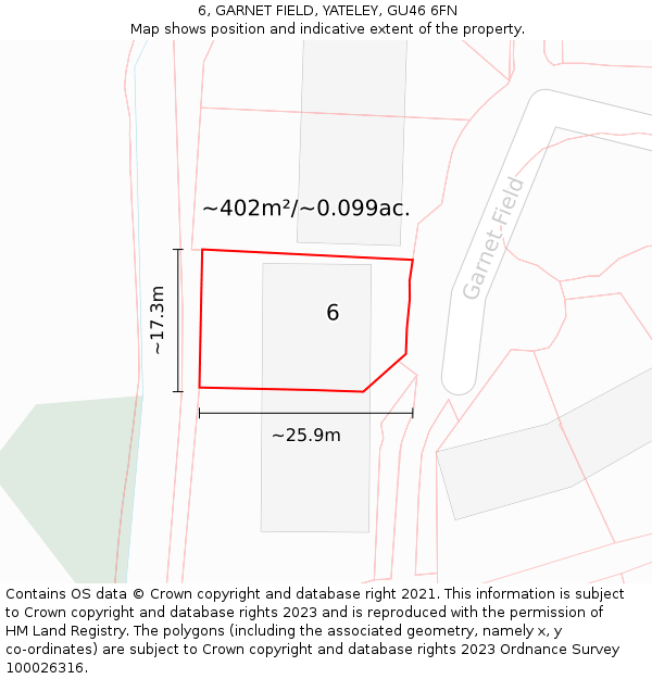 6, GARNET FIELD, YATELEY, GU46 6FN: Plot and title map