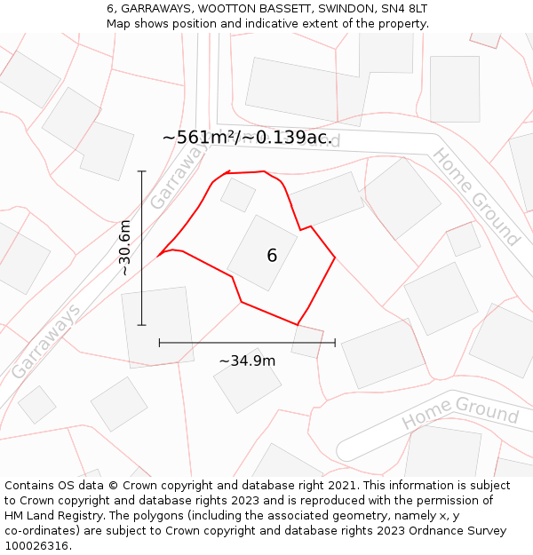 6, GARRAWAYS, WOOTTON BASSETT, SWINDON, SN4 8LT: Plot and title map