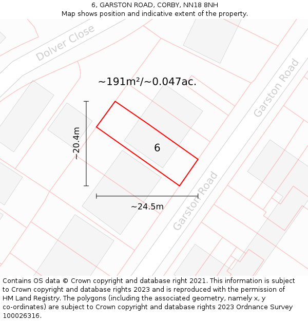 6, GARSTON ROAD, CORBY, NN18 8NH: Plot and title map