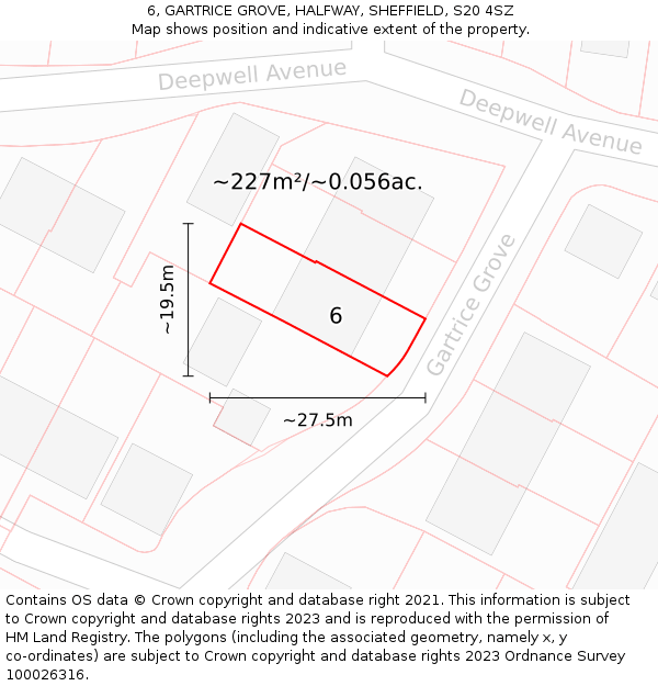 6, GARTRICE GROVE, HALFWAY, SHEFFIELD, S20 4SZ: Plot and title map