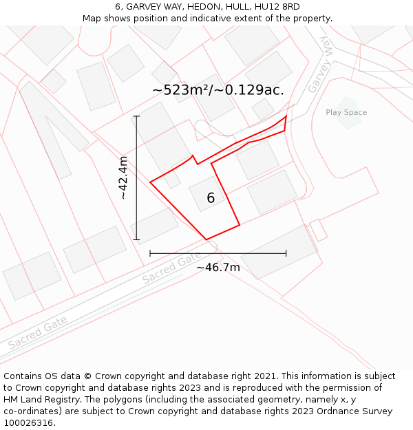 6, GARVEY WAY, HEDON, HULL, HU12 8RD: Plot and title map