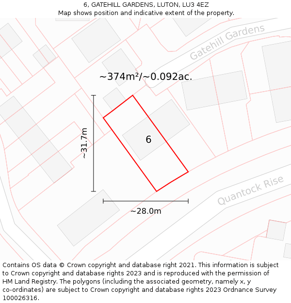 6, GATEHILL GARDENS, LUTON, LU3 4EZ: Plot and title map