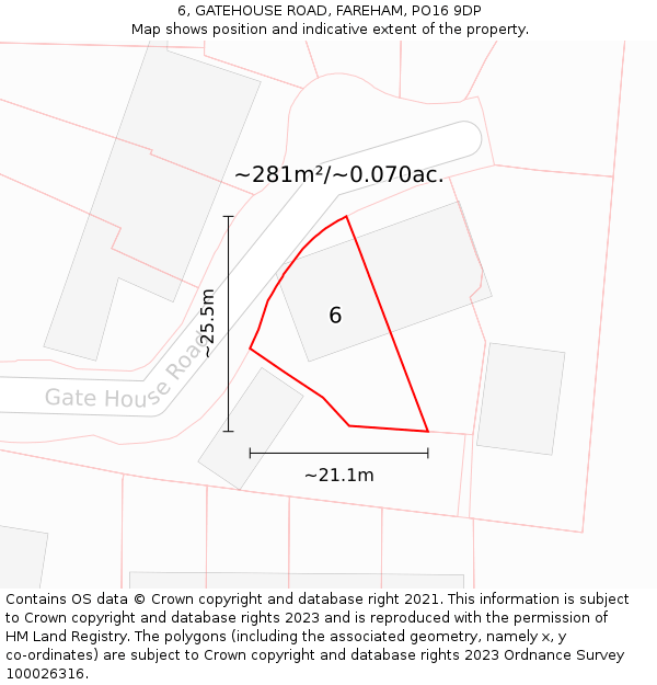 6, GATEHOUSE ROAD, FAREHAM, PO16 9DP: Plot and title map