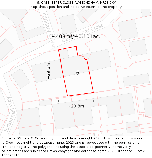 6, GATEKEEPER CLOSE, WYMONDHAM, NR18 0XY: Plot and title map