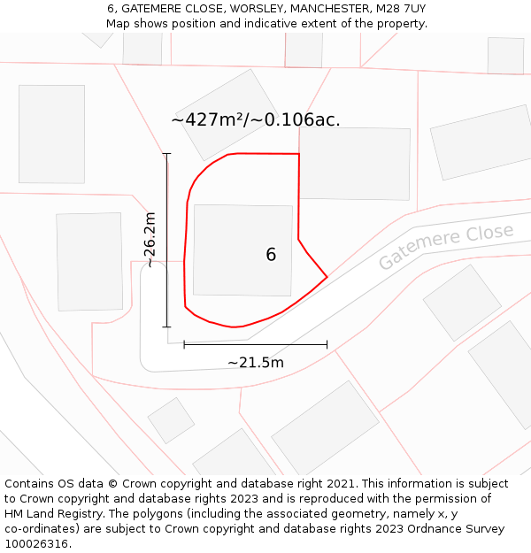 6, GATEMERE CLOSE, WORSLEY, MANCHESTER, M28 7UY: Plot and title map