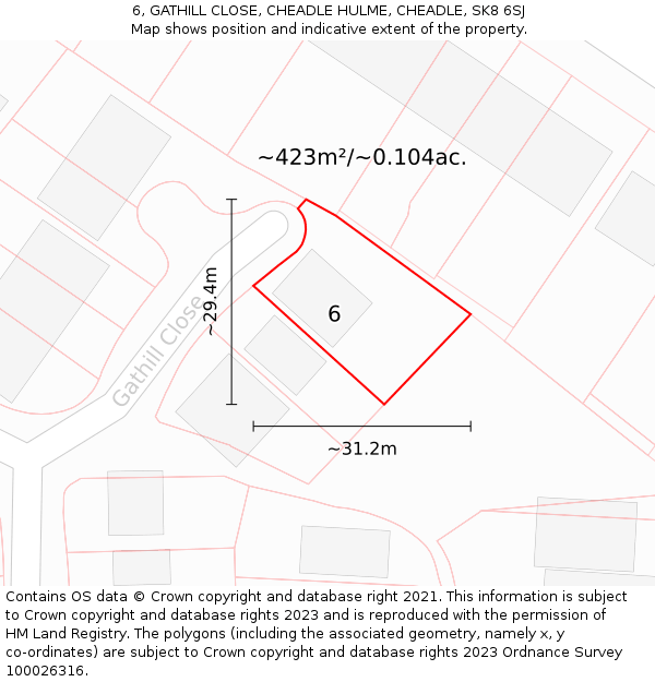 6, GATHILL CLOSE, CHEADLE HULME, CHEADLE, SK8 6SJ: Plot and title map