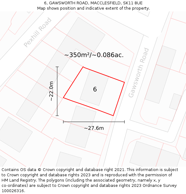 6, GAWSWORTH ROAD, MACCLESFIELD, SK11 8UE: Plot and title map