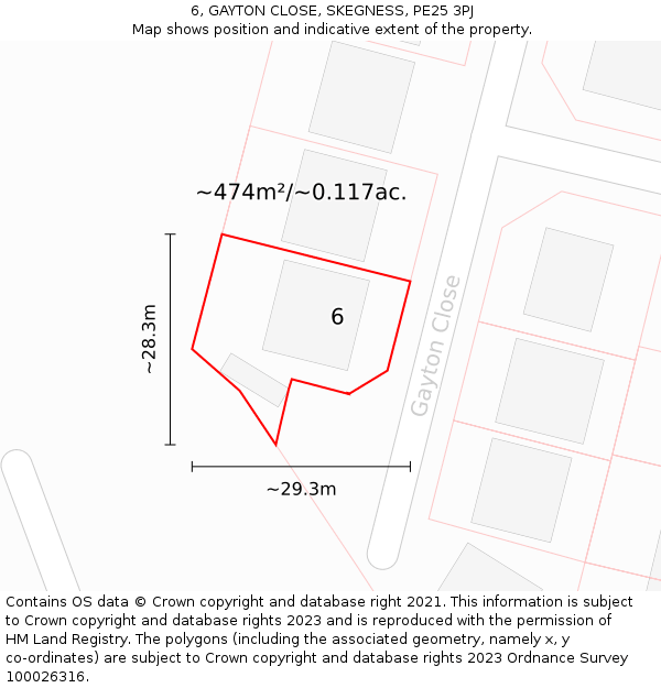 6, GAYTON CLOSE, SKEGNESS, PE25 3PJ: Plot and title map