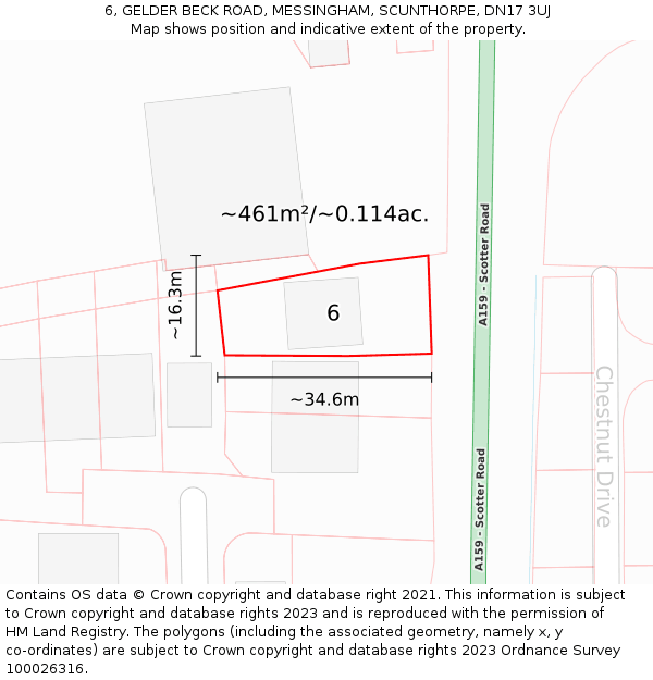 6, GELDER BECK ROAD, MESSINGHAM, SCUNTHORPE, DN17 3UJ: Plot and title map