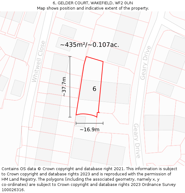 6, GELDER COURT, WAKEFIELD, WF2 0UN: Plot and title map