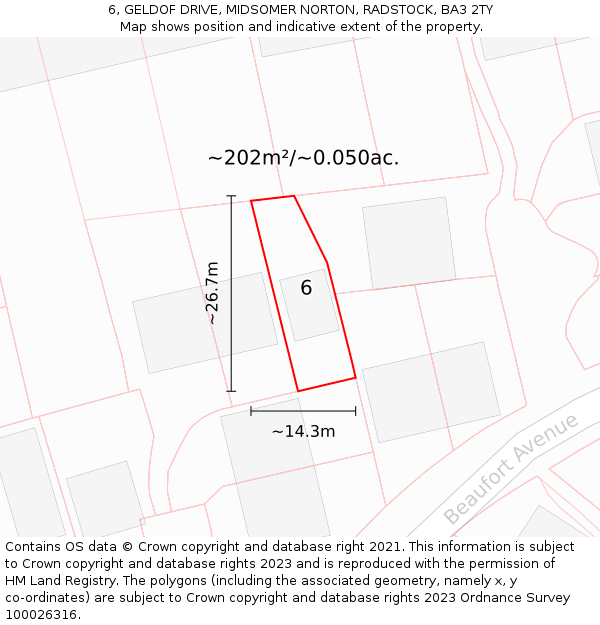 6, GELDOF DRIVE, MIDSOMER NORTON, RADSTOCK, BA3 2TY: Plot and title map