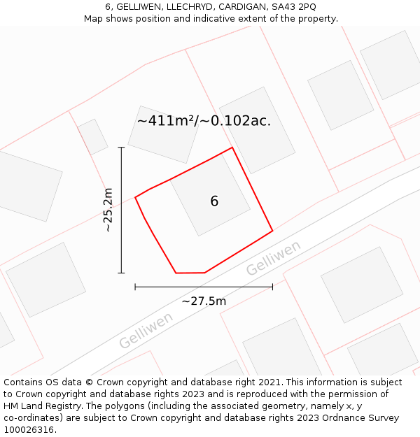 6, GELLIWEN, LLECHRYD, CARDIGAN, SA43 2PQ: Plot and title map