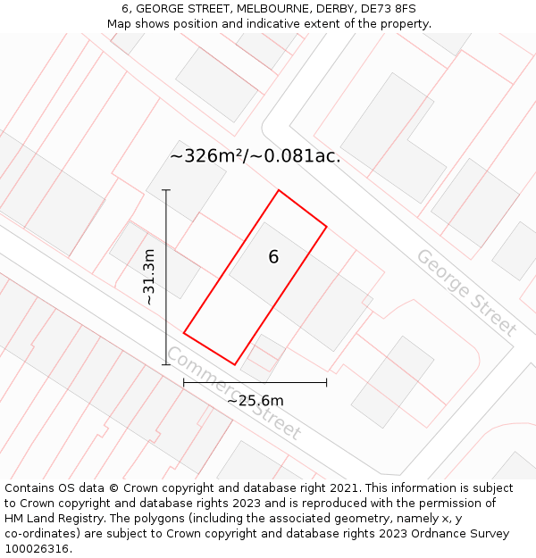 6, GEORGE STREET, MELBOURNE, DERBY, DE73 8FS: Plot and title map