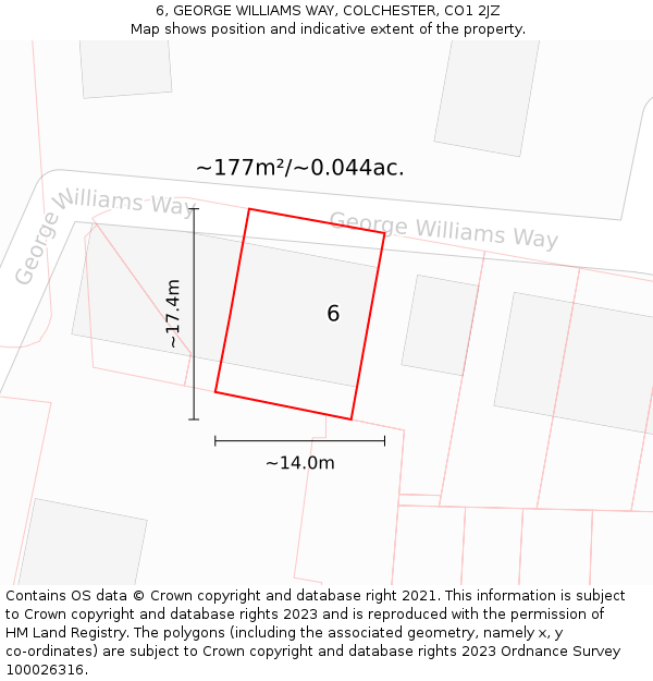 6, GEORGE WILLIAMS WAY, COLCHESTER, CO1 2JZ: Plot and title map